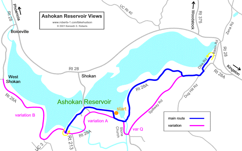 Ashokan Reservoir Views main route map -- Large