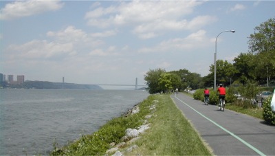 riding the West side path with the George Washington Bridge